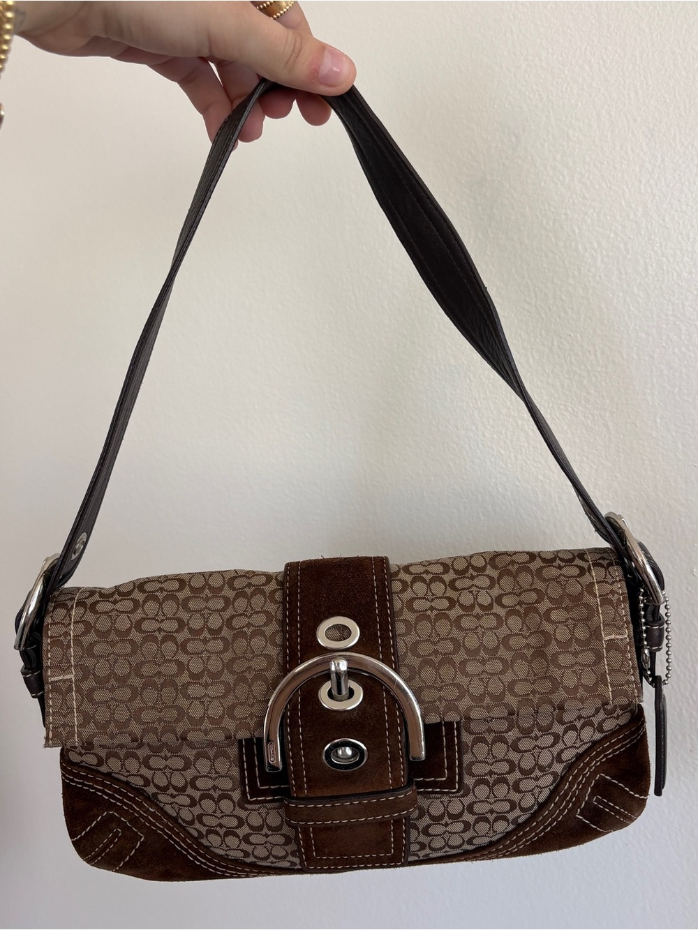 Vintage Coach Signature Suede Shoulder Bag – Style 3628